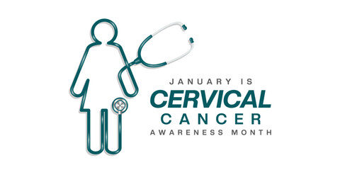 January is National Cervical Cancer Awareness Month. Women shape stethoscope. Suitable for posters, banners and social media. White background.