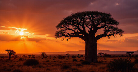 baobab tree and sunset	