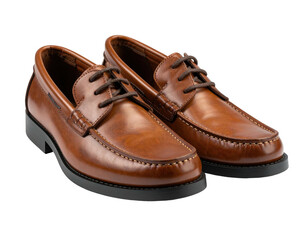 Pair of brown leather men's shoes with laces on a black background