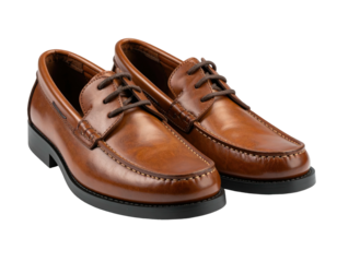 Pair of brown leather men's shoes with laces on a black background