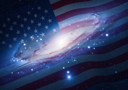 galaxy intertwined with american flag stars stripes cosmic blend