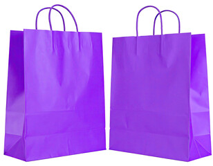 Two vivid purple shopping bags stand side-by-side, ready for purchases