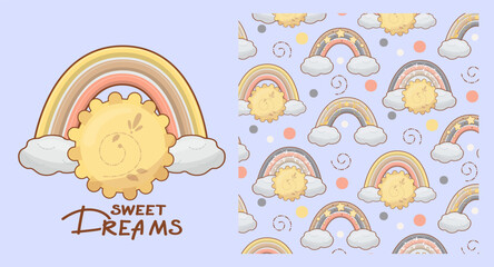 Cute Rainbow and Sun Vector Illustration for Sweet Dreams