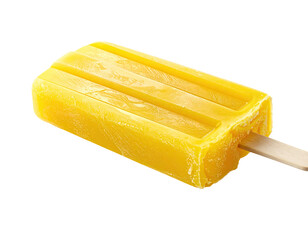 A single yellow popsicle with a wooden stick on a transparent background