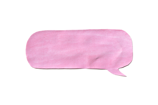 Blank pink speech bubble with watercolor paper texture, isolated on a white background.
