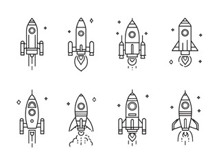 Orbital Rocket Line Art Exploring Deep Space