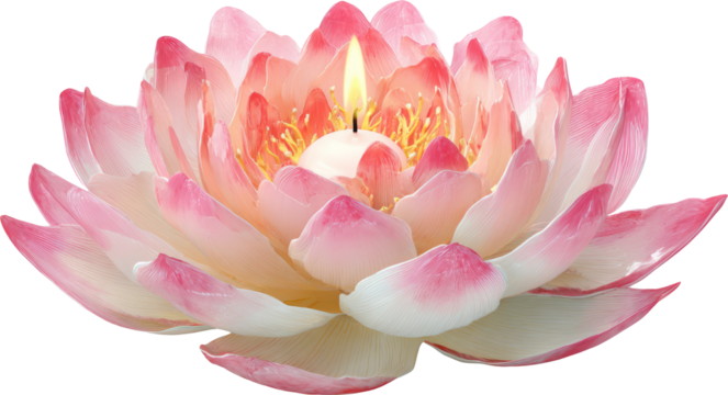 Pink lotus candle, delicate petals, soft light, serene mood