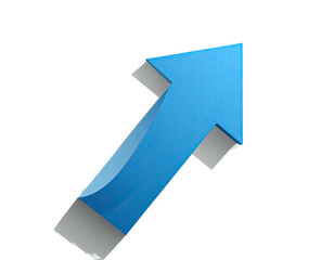 Angled 3D blue arrow points upwards on a black background, representing progress