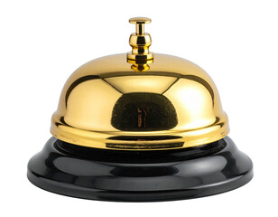 Shiny gold service bell with black base, ready to be rung for attention