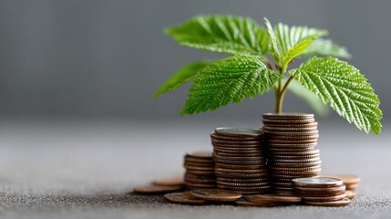 Concept overlay of green dividend icon visualizing the representation of sustainable financial returns and eco strategies