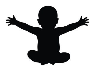 A silhouette of a baby sitting with arms outstretched in a welcoming gesture.