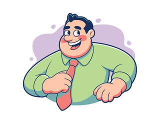 A smiling, cheerful businessman adjusts his tie in a professional setting.