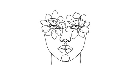 Elegant woman portrait illustration with abstract flowers line art concept design