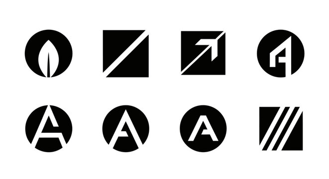 Elegant collection of minimalist logo designs featuring geometric shapes and letter A concepts