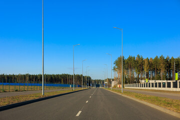 Cityscape and sunny day, road and highway, asphalt and street.