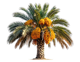 Palm tree with cascading fruit clusters, set against a clean black background