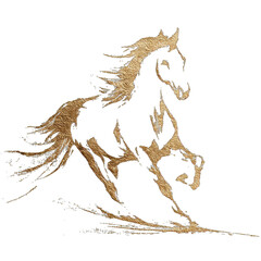 Textured Gold Galloping Horse Minimalist Brush Drawing Art