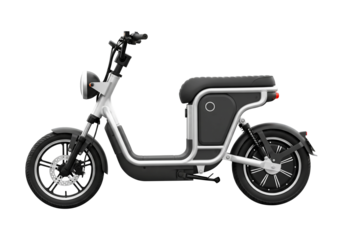 Sleek and contemporary electric scooter designed for efficient urban commuting and eco-friendly personal transportation, presented against a clean white background