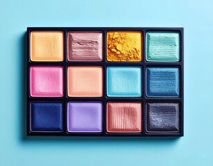 Colorful eyeshadow palette with twelve squares