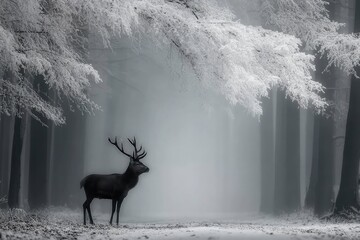 Minimalist Line Art of Majestic red deer 