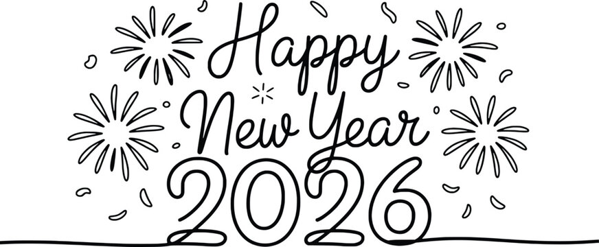 Celebration fireworks text design for happy new year 2026 festive occasion