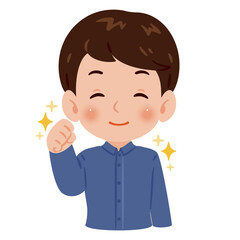 元気で笑顔な男性　上半身イラスト／Upper Body Illustration of Energetic Smiling Man with Bent Arm Fist Pump
