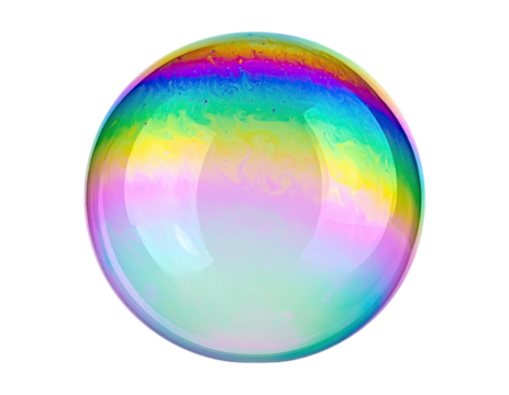 Iridescent soap bubble with vibrant rainbow colors, floating, on a black background - Powered by Adobe