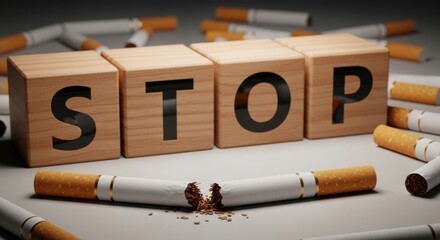 Encouraging smokers to quit with a strong message amid broken cigarettes on a table