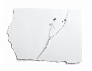 Torn paper sheet with delicate sprig, minimalist still life