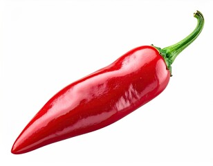 Glossy, ripe red chili pepper with bright green stem