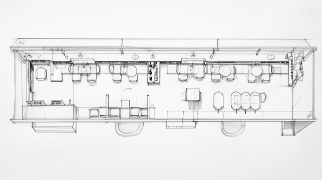 Restaurant Floorplan Drawing; Interior Design; Top-Down View; Architectural Plan; Commercial Space; Possible use Stock Photo for Architecture, Design, or Interior