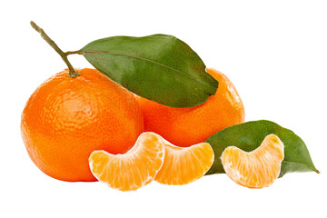 tangerines with leaves on transparent background