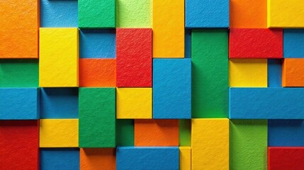Abstract Composition of Vividly Colored Blocks Creating a Playful and Engaging Visual Pattern