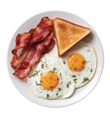 classic breakfast plate with bacon, eggs, and toast