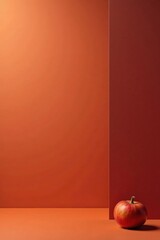 A Single Red Apple Rests Against a Two-Toned Wall of Burnt Orange and Deep Red Hues