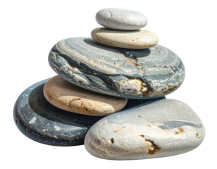Stacked, smooth, water-worn stones balance on top of each other against a black background