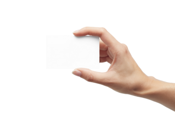 hand holding blank card on white background