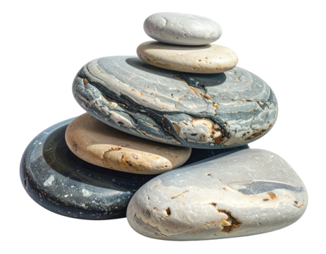 Stacked, smooth, water-worn stones balance on top of each other against a black background
