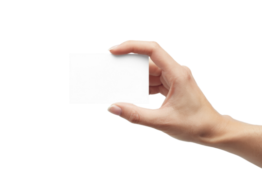 hand holding blank card on white background