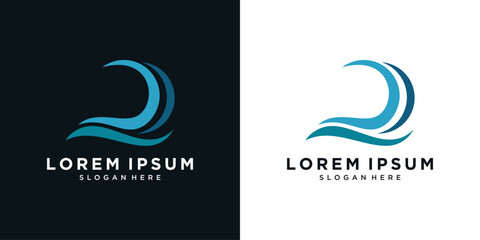 Wave logo design with blue ocean symbol