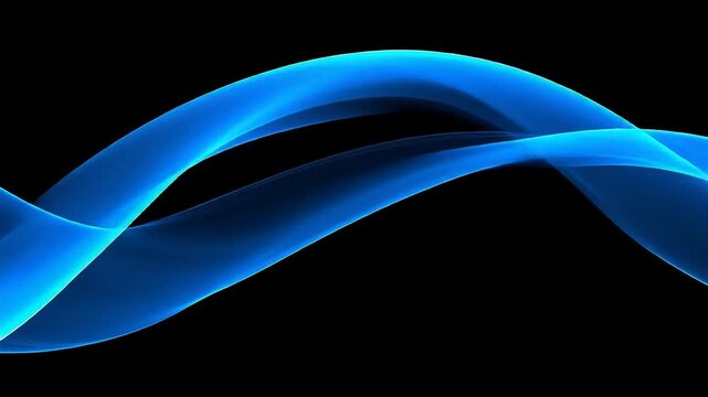 A vibrant design with translucent blue waves on a deep black background