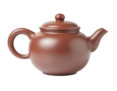 Brown Ceramic Teapot With Lid Isolated On Transparent Background With Subtle Texture And Speckles