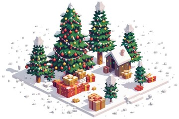 Christmas pixel illustration christmas plant tree.