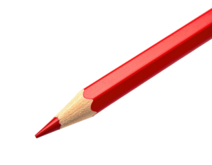 Close-up of a sharpened, vibrant red colored pencil with a natural wood tip