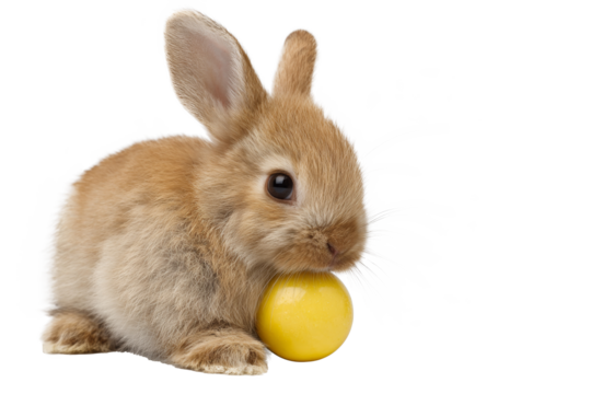 cute rabbit with yellow ball isolated on transparent background.