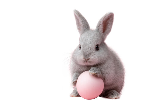 cute gray bunny holding a pink egg - Powered by Adobe