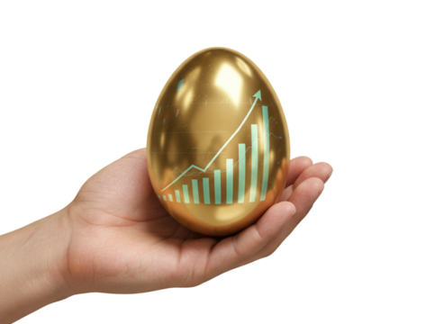 Hand Holding Golden Egg with Business Graph PNG - Powered by Adobe