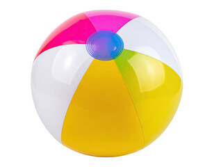 A brightly colored beach ball with vibrant, segmented panels on a black background