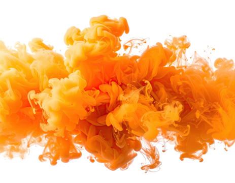 Orange-yellow ink swirls, abstract, flowing gracefully, against a black background