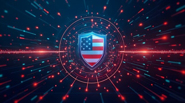 American Flag Shield Cybersecurity Digital Security Network Data Protection